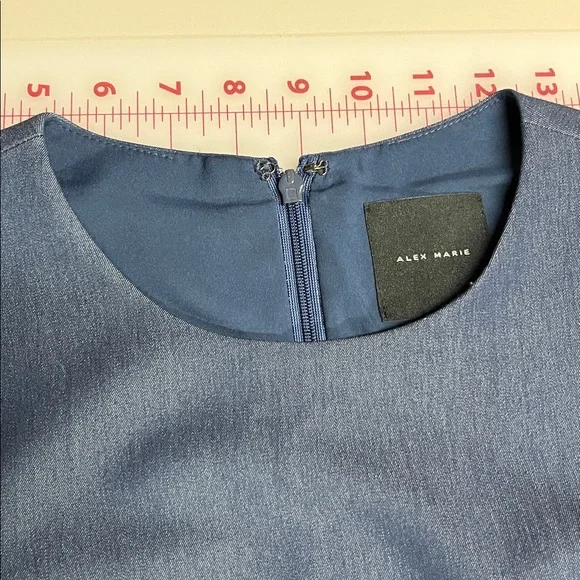 ALEX MARIE Career Old Money Preppy Flare Short SLV Wrap Skirt Navy Blue Dress 4 - Picture 11 of 16